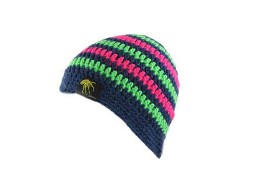 kallimari Mütze dunkelblau knallgrün und pink  gestreift