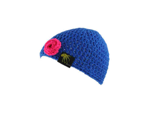 kallimari beanie romantic blue with a pink rose